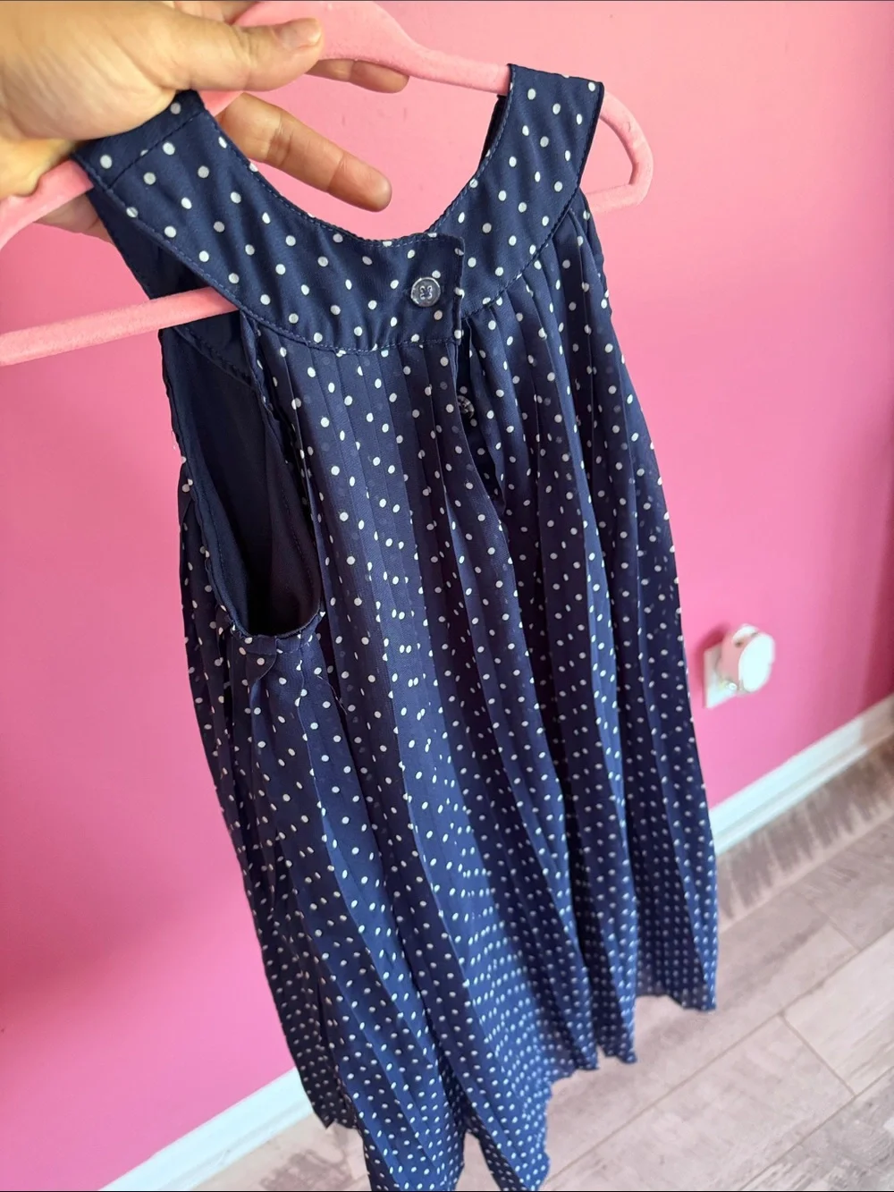 Pleated Navy Polka Dot Sleeveless Top - Women's